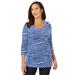 Plus Size Women's Stretch Cotton Scoop Neck Tee by Jessica London in French Blue Zebra (Size 34/36) 3/4 Sleeve Shirt