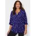 Plus Size Women's Georgette Buttonfront Tie Sleeve Cafe Blouse by Catherines in Navy Ditsy Feather (Size 1X)