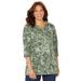 Plus Size Women's Easy Fit 3/4 Sleeve V-Neck Tee by Catherines in Olive Green Paisley (Size 6X)