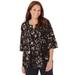 Plus Size Women's GEORGETTE PINTUCK BLOUSE by Catherines in Black Painterly Floral (Size 5X)