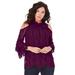 Plus Size Women's Lace Cold-Shoulder Top by Roaman's in Dark Berry (Size 30 W) Mock Neck 3/4 Sleeve Blouse