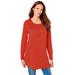 Plus Size Women's Fine Gauge Drop Needle Henley Sweater by Roaman's in Copper Red (Size 3X)
