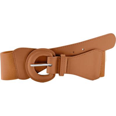 Taillengürtel LASCANA "Stretchgürtel", Damen, Gr. 105, braun (camel), Materialmix, unifarben, casual, Gürtel, Shaping-Effekt, große Schließe, für Kleid & Overall, Bauchgürtel Image