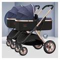 Tandem Double Baby Stroller & Toddler Stroller,Twin Baby Pram Stroller Double Infant Stroller Toddler Stroller for Twins Side by Side,Foldable Double Seat Tandem Stroller Pushchair (Color : Blue)