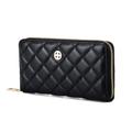 PEONY SUPREME Luxury Black Quilted Leather Long Zipper Wallet Clutch Credit Card Holder Zip Around Wallet Coin Purse Business Card Holder Gift for Women Gift for Girl, Black, Long Wallet