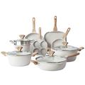 Country Kitchen Nonstick Induction Cookware Sets - 13 Piece Nonstick Cast Aluminum Pots and Pans with BAKELITE Handles - Induction Pots and Pans with Glass Lids -Cream