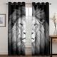 Thermal Curtains Eyelet 3D Print Pattern Artistic Black And White Lion Thermal Insulated Blackout Curtains For Windows 52x84 Inch Ring 2 Panels Set For Living Room Boy Girl, Kids Curtains For Bedroo