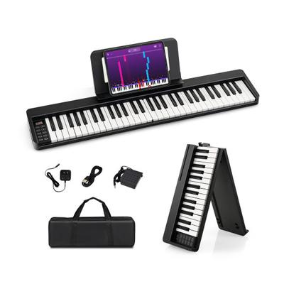 Costway 61-Key Folding Piano Keyboard with Full Size Keys and Music Stand-Black