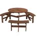 6 Person Circular Wooden Picnic Table with Seat Outdoor Round Patio Table Dining Table w/ 3 Built-in Benches + Umbrella Hole Perfect for Garden Yard Pub Beer Dining 1720lb Capacity - Brown