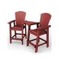 Serwall Tall Plastic Adirondack Chair Set of 2 W/ Outdoor Barstools and Connecting Tray Red