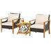 Topbuy 3 Pieces PE Wicker Patio Bistro Set Outdoor Acacia Wood Conversation Set with Cushions and 2-Tier Coffee Table