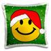 3dRose Christmas smiley face with red santa hat Happy smilie claus Green festive xmas merry jolly cartoon Pillow Case 16 by 16-inch