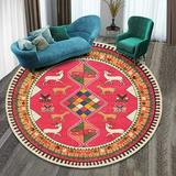 Ethnic Mandala Area Rugs Washable Indoor Boho Round Rug Non-Slip Circle Rug Modern Round Area Rug for Living Room Bedroom Dining Room