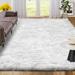 Sanmadrola Faux Sheepskin Area Rugs Fluffy Shaggy Rug Ultra Soft Faux Fur Carpets Rug Fluffy Washable Rug for Bedroom Nursery Room Luxury Living Room Decor White 6x9 Ft