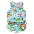 Toddler Kids Baby Boys Girls Sleeveless Cartoon Dinosaur Floral Vest T Shirt Tops Shorts 2Pcs Set Summer Tracksuit Sleepwear Outfits For 12-18 Months