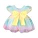 Little Girls Dress Toddler Rainbow Gradient Printed Bow Dress Wedding Party Princess Dream Dresses Kids Baby Sweet Sundress Outwear Leisure Dailywear