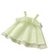 2023 Summer Little Girl Dress Sweet Green Polka Dots Printing Spaghetti Strap Little Girl Kids Dress Birthday Puffy Dress Kids Baby Sweet Sundress Outwear Leisure Dailywear