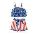 kpoplk 4th of July Baby Girl Outfit Toddler Kids Girls 4th of July Outfits Tassel Sleeveless American Flag Baby Girls Outfit(Blue 6-12 M)
