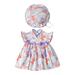 TAIAOJING Girls Short Sleeve Dress Summer Romper Ruffle Fly Sleeve Rabbit Print Baby Dress With Baby Cap Cute Sundress 0-3 Months