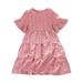 Little Girls Dress 4-7Y Pink Ribbed Dress Short Sleeve Pink Ruffles Multi Layered Dress Princess Dress Kids Baby Sweet Sundress Outwear Leisure Dailywear