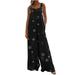 LYXSSBYX Womens Rompers and Jumpsuits for Summer Fashion Women Casual Cold Shoulder Jumpsuit Printing Button Suspender Jumpsuits Wide Pocket Leg Pant