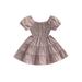 Qtinghua Toddler Baby Girl Summer Casual Puff Short Sleeve A-Line Dress Princess Boat Neck Midi Dresses Outfits