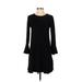 Ann Taylor LOFT Casual Dress - A-Line Crew Neck Long sleeves: Black Print Dresses - Women's Size X-Small