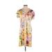 Elie Tahari Casual Dress - Mini Scoop Neck Short sleeves: Yellow Floral Dresses - Women's Size 1