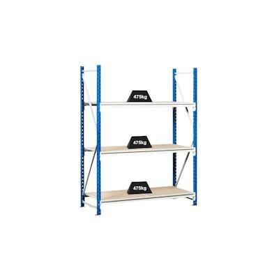 PROREGAL Weitspannregal MAXIMUS | Grundregal | HxBxT 200x200x100cm | 4 Ebenen | Spanplatten-Fachboden | Fachlast 475kg | Lichtblau/Lichtgrau Image