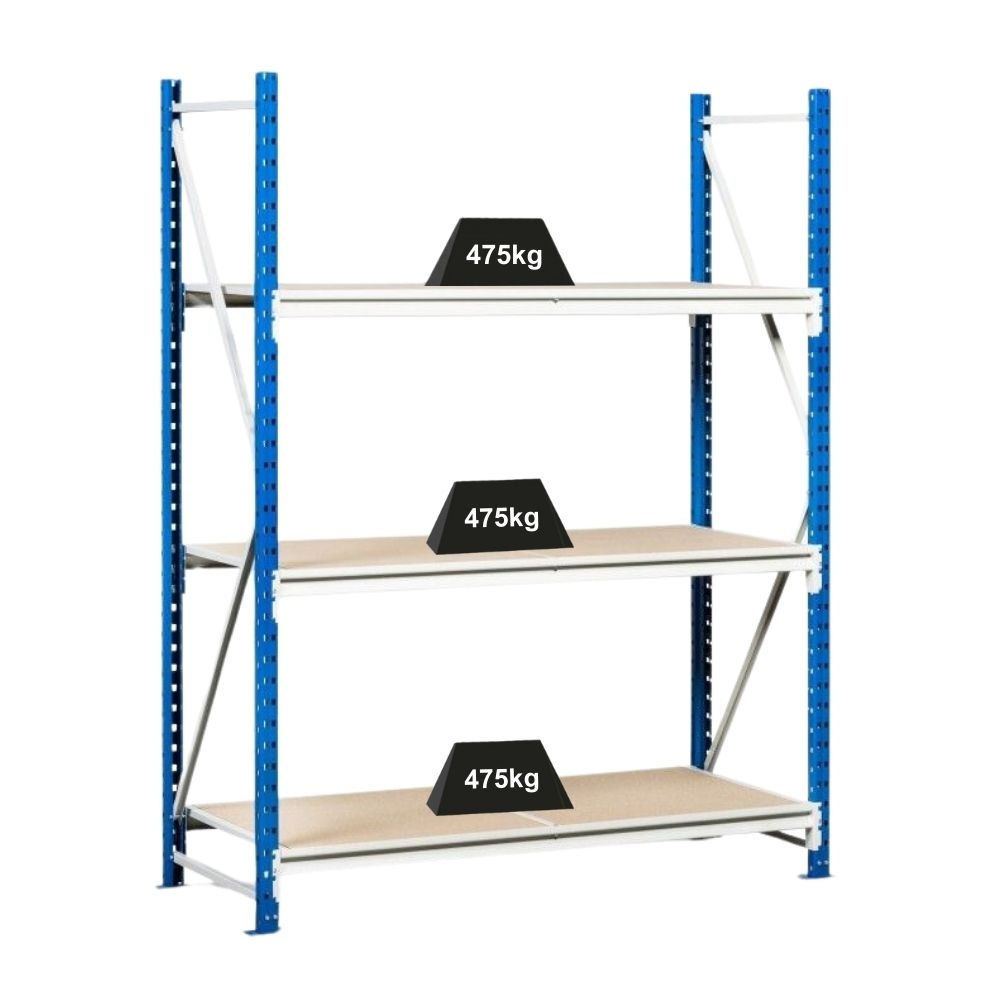 PROREGAL Weitspannregal MAXIMUS | Grundregal | HxBxT 200x200x60cm | 4 Ebenen | Spanplatten-Fachboden | Fachlast 475kg | Lichtblau/Lichtgrau Image