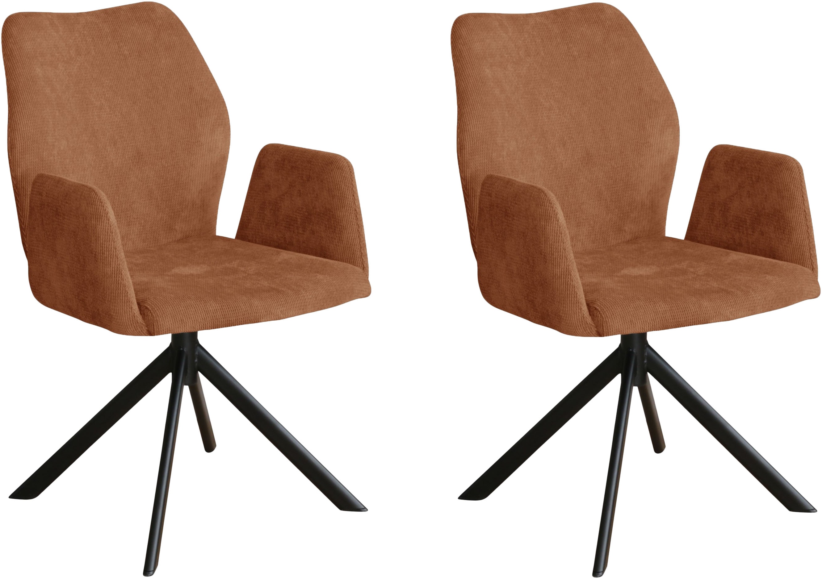 Armlehnstuhl HOME AFFAIRE "Hacienda", orange (terrakotta, schwarz, 2er set), B:57,5cm H:88cm T:63,5cm, Metall, Polyester, Sperrholz, Stühle, Armlehnstuhl, moderner Cord Bezug, 2er Set