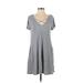 Umgee Casual Dress - A-Line Plunge Short sleeves: Gray Print Dresses - Women's Size Medium