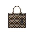 Prada Small Symbole Embroidered Fabric Handbag Black/Beige