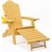 AngLink Folding Adirondack Chair with Pullout Ottoman Fire Pit Chair with Cup Holder for Outdoor Patio Garden Backyard Yellow