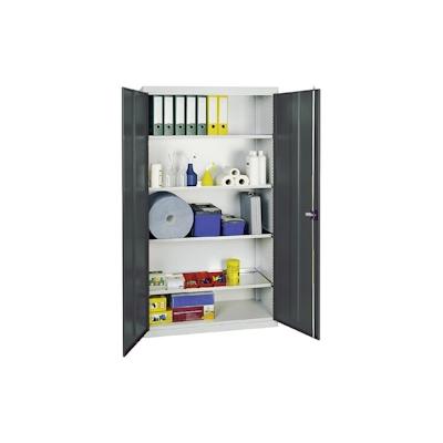 PROREGAL Werkzeugschrank mit 2 Türen, HxBxT 180x100x50cm, 4 verzinkte Fachböden, Lichtgrau/Anthrazitgrau, Lagerschrank Metallschrank Werkstattschrank Image