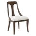 Brown Wood and White Linen Sling Dining Arm Chair
