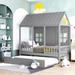 Twin Size Wood House Bed with Twin Size Trundle and Sltats, Wooden Daybed with Roof and Window