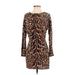 Babaton Casual Dress - Mini Crew Neck Long sleeves: Tan Animal Print Dresses - Women's Size 2 - Print Wash