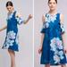 Anthropologie Dresses | Anthropologie Maeve Elia Cold Shoulder Blue Floral Dress Size 12 | Color: Blue/Green | Size: 12