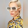 Gucci Accessories | New - Gucci Acetate Square Frame Gg0632s Sunglasses White | Color: Gold/White | Size: Os