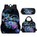 Pzuqiu 3 Pieces School Backpack Set for Girls Hummingbird Flower School Bags with Reusable Lunch Bag Pencil Case 6/7/8/9 Year Old Shoulder Rucksack with Adjustable Straps