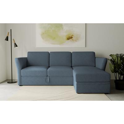 Ecksofa HOME AFFAIRE "Lavars, L-Form, Schlafsofa", blau, B:242cm H:90cm T:155cm, 53% strukturiertes Polyester, 47% Polyester, Sofas, mit Bettfunktion und Stauraum, in zwei verschiedenen Bezugsqualitäten Image