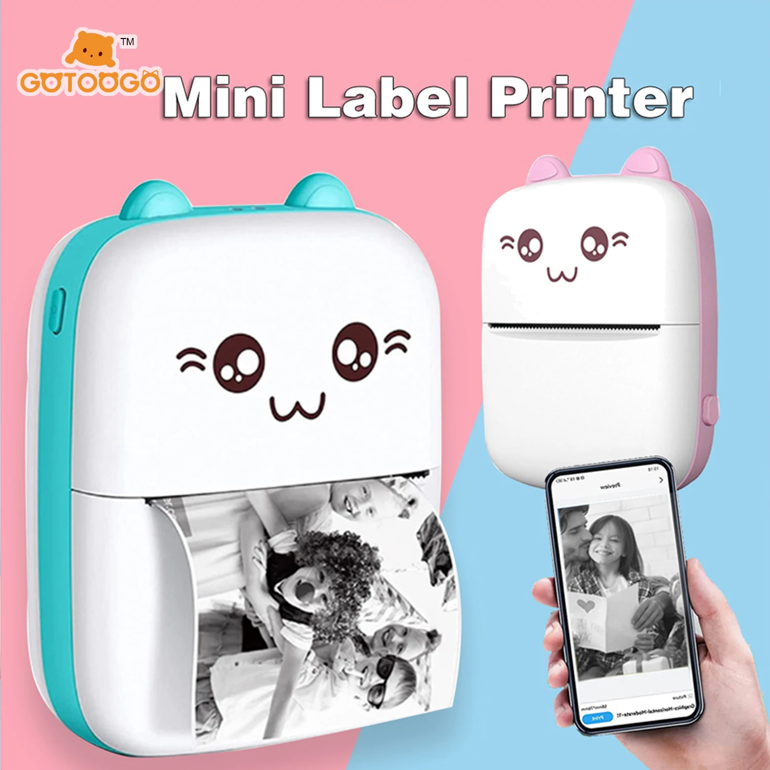Mini imprimante de poche, imprimante thermique sans fil à connexion BT pour photos, reçus, Notes, étiquettes mémo, imprimante cadeau Portable sans encre