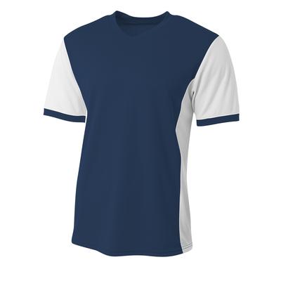 A4 N3017 Athletic Men's Premier V-Neck Soccer Jersey T-Shirt in Navy Blue/White size Medium | Polyester A4N3017