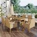 Outdoor Rattan 7-Piece Dining Set with Table and White Cushions