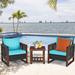 Costway 3PCS Patio Wicker Furniture Set Solid Wood Frame Cushion Sofa - See Details