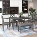 6-Piece Kitchen Table Set Wooden Dining Table with 4 Chairs & Bench