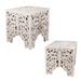 Solid Wood Frame End Table with Floral Cut Out Design for Bedroom, or Living Room, Set Of 2, antique White, Cut Out Design