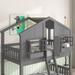 Twin over Twin Modern Wood House Roof Bunk Bed with Safety Guardrails and Ladder with Window, Window Box, Door, Easy Assembly