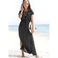Strandkleid LASCANA Gr. 36, N-Gr, schwarz Damen Kleider Strandkleider aus leicht transparenter Webware, Maxikleid mit Schlitz, Sommerkleid